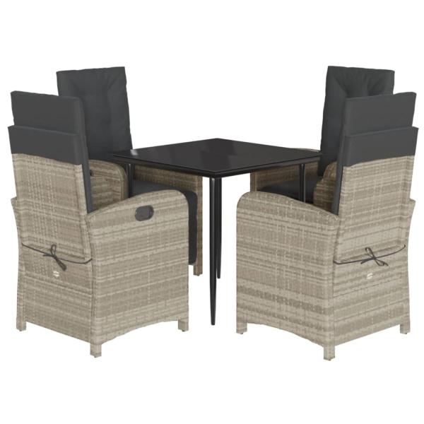 5-tlg. Garten-Essgruppe mit Kissen Hellgrau Poly Rattan