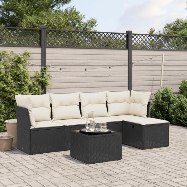 ARDEBO.de - 6-tlg. Garten-Sofagarnitur mit Kissen Schwarz Poly Rattan