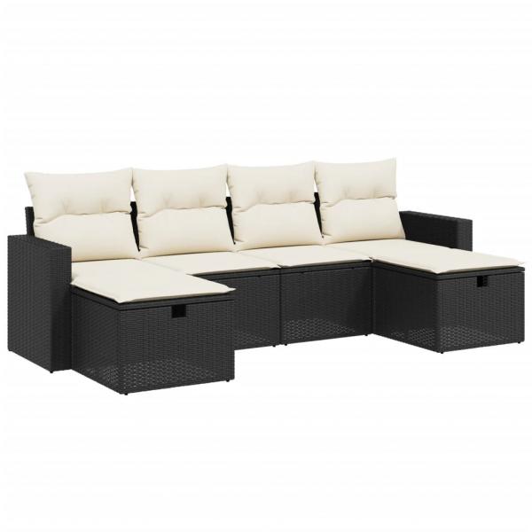 6-tlg. Garten-Sofagarnitur mit Kissen Schwarz Poly Rattan