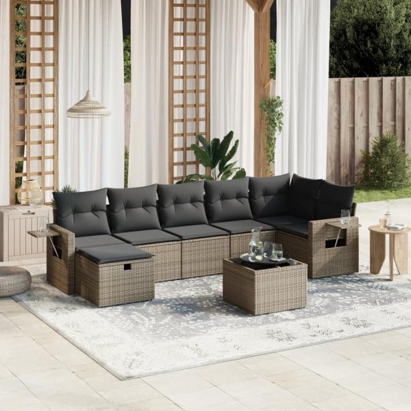 ARDEBO.de - 8-tlg. Garten-Sofagarnitur mit Kissen Grau Poly Rattan