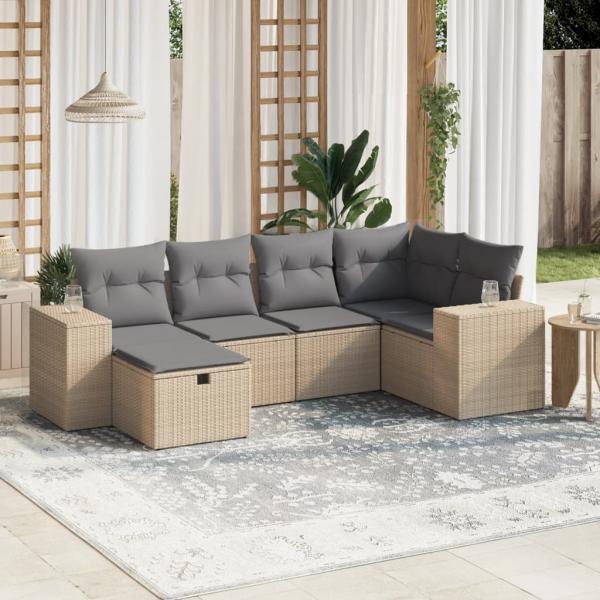 ARDEBO.de - 6-tlg. Garten-Sofagarnitur mit Kissen Beige Poly Rattan