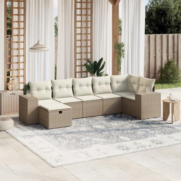 ARDEBO.de - 7-tlg. Garten-Sofagarnitur mit Kissen Beige Poly Rattan