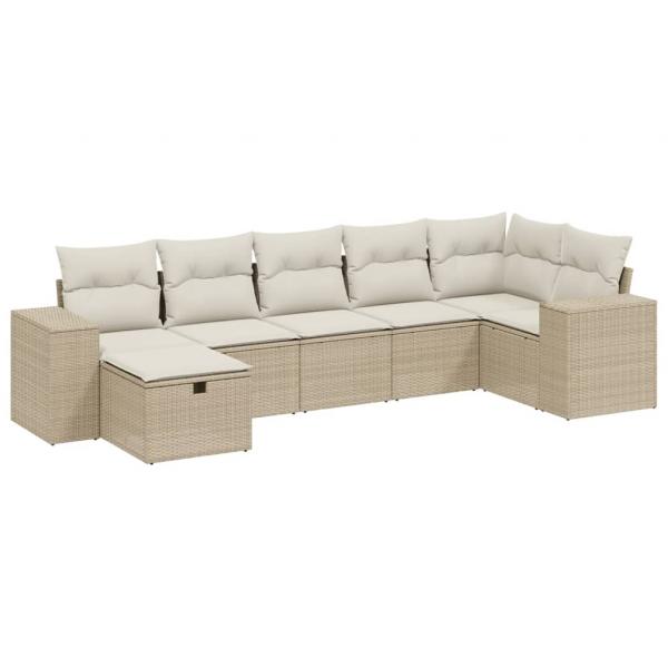 7-tlg. Garten-Sofagarnitur mit Kissen Beige Poly Rattan