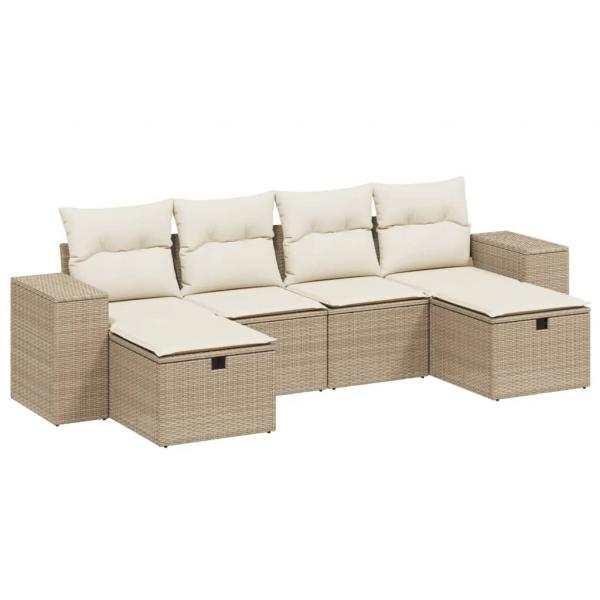 6-tlg. Garten-Sofagarnitur mit Kissen Beige Poly Rattan