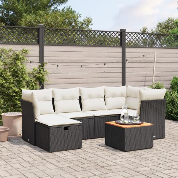 ARDEBO.de - 7-tlg. Garten-Sofagarnitur mit Kissen Schwarz Poly Rattan