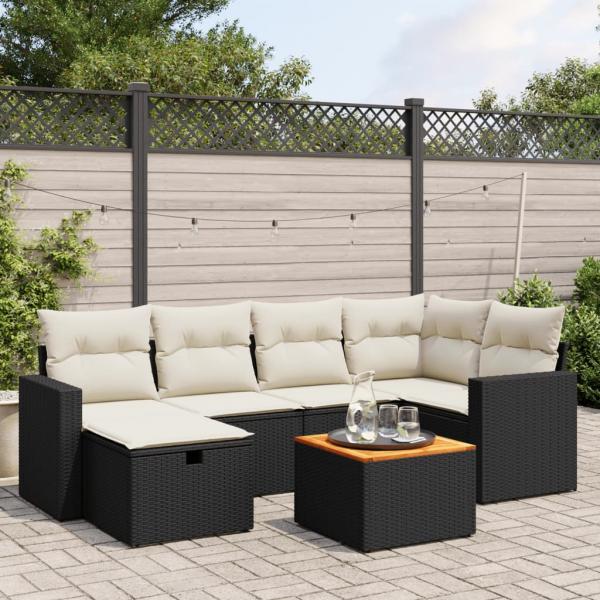ARDEBO.de - 7-tlg. Garten-Sofagarnitur mit Kissen Schwarz Poly Rattan