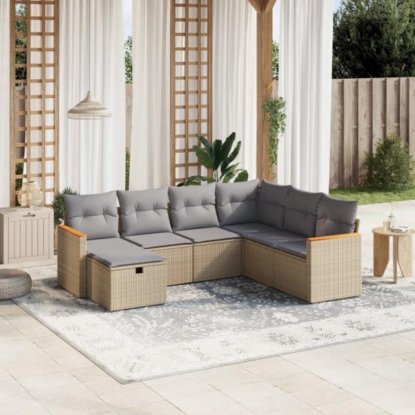 ARDEBO.de - 7-tlg. Garten-Sofagarnitur mit Kissen Beige Poly Rattan