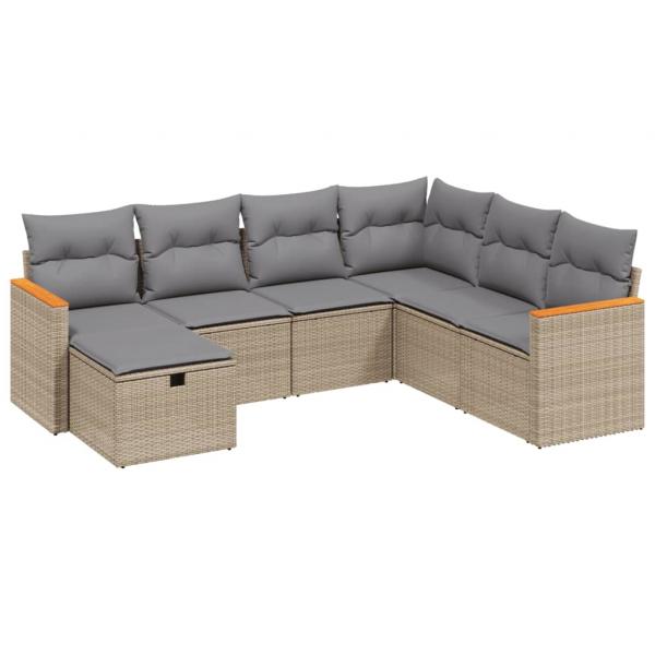 7-tlg. Garten-Sofagarnitur mit Kissen Beige Poly Rattan
