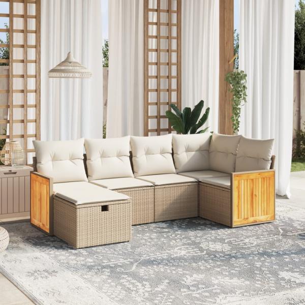 ARDEBO.de - 6-tlg. Garten-Sofagarnitur mit Kissen Beige Poly Rattan