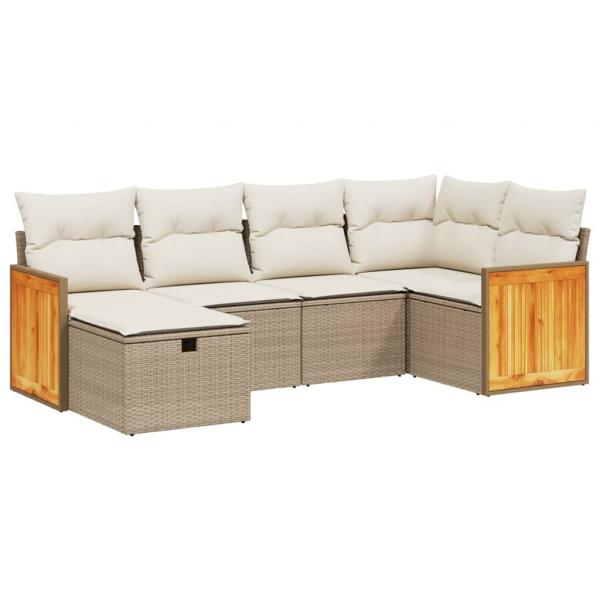 6-tlg. Garten-Sofagarnitur mit Kissen Beige Poly Rattan