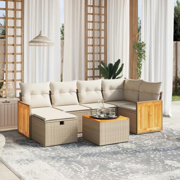 ARDEBO.de - 7-tlg. Garten-Sofagarnitur mit Kissen Beige Poly Rattan