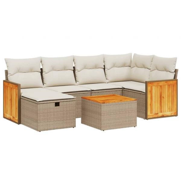 7-tlg. Garten-Sofagarnitur mit Kissen Beige Poly Rattan