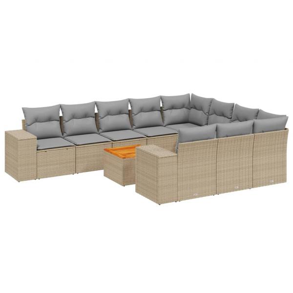 ARDEBO.de - 11-tlg. Garten-Sofagarnitur mit Kissen Beige Poly Rattan