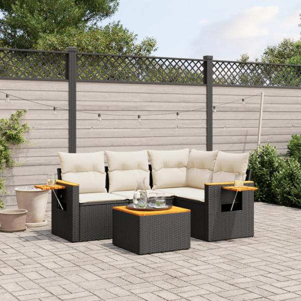 ARDEBO.de - 5-tlg. Garten-Sofagarnitur mit Kissen Schwarz Poly Rattan
