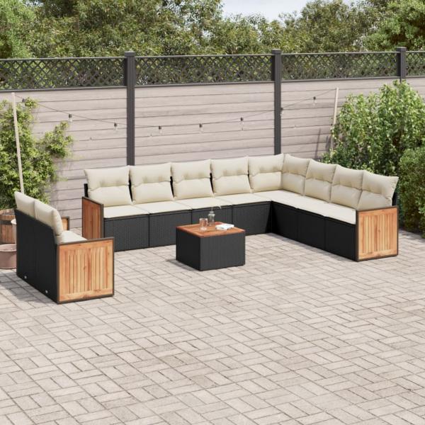 ARDEBO.de - 11-tlg. Garten-Sofagarnitur mit Kissen Schwarz Poly Rattan