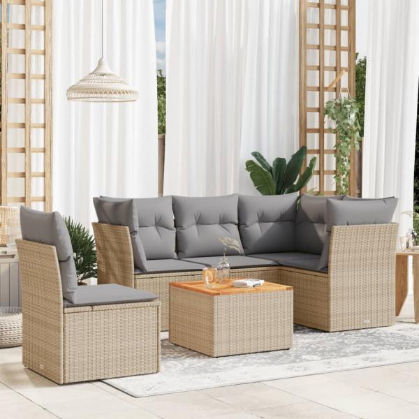 ARDEBO.de - 6-tlg. Garten-Sofagarnitur mit Kissen Beige Poly Rattan