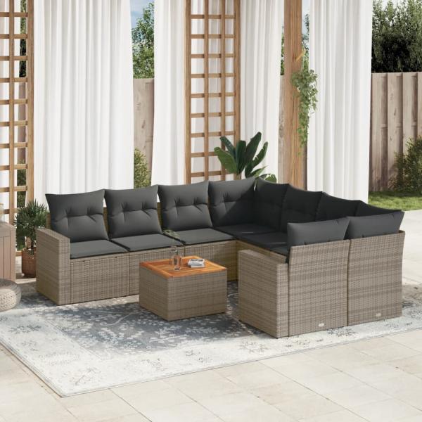 ARDEBO.de - 9-tlg. Garten-Sofagarnitur mit Kissen Grau Poly Rattan