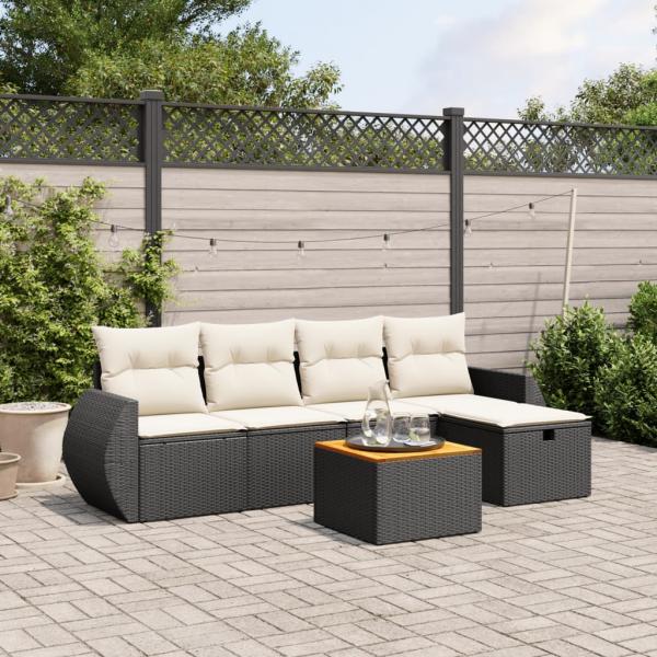 ARDEBO.de - 6-tlg. Garten-Sofagarnitur mit Kissen Schwarz Poly Rattan
