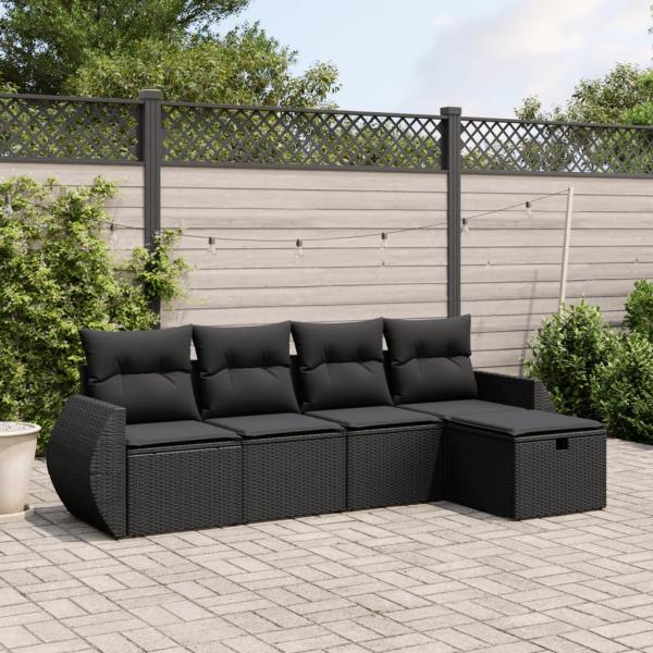ARDEBO.de - 5-tlg. Garten-Sofagarnitur mit Kissen Schwarz Poly Rattan