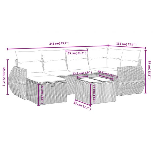 7-tlg. Garten-Sofagarnitur mit Kissen Schwarz Poly Rattan