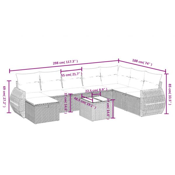 9-tlg. Garten-Sofagarnitur mit Kissen Beige Poly Rattan