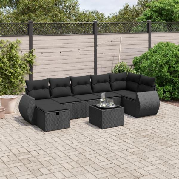 ARDEBO.de - 8-tlg. Garten-Sofagarnitur mit Kissen Schwarz Poly Rattan