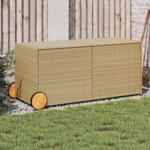 ARDEBO.de - Gartentruhe mit Rollen Beige 283L Poly Rattan