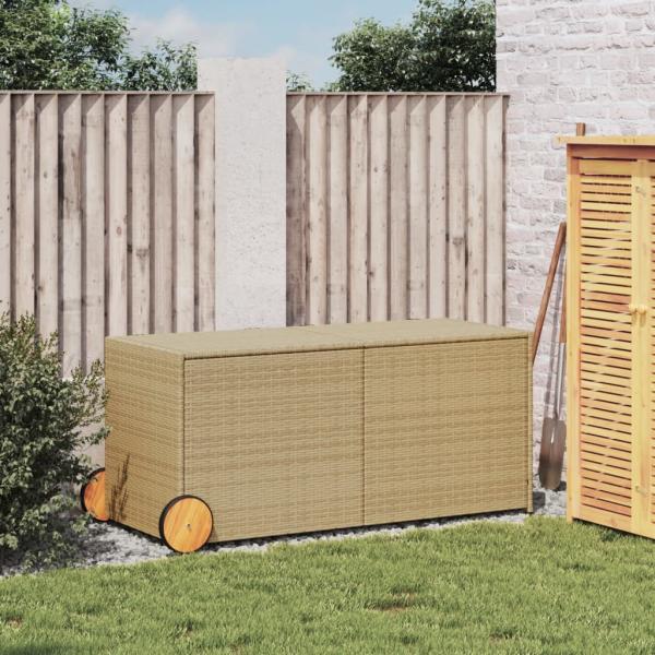 Gartentruhe mit Rollen Beige 283L Poly Rattan