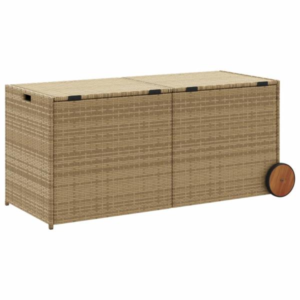 Gartentruhe mit Rollen Beige 283L Poly Rattan