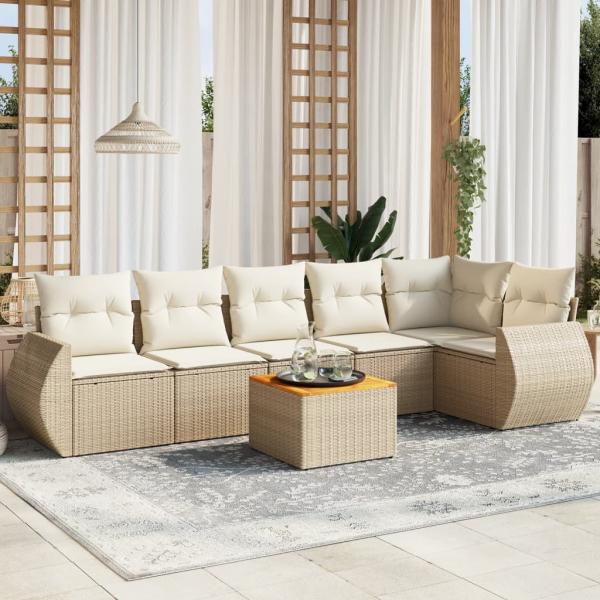 ARDEBO.de - 7-tlg. Garten-Sofagarnitur mit Kissen Beige Poly Rattan