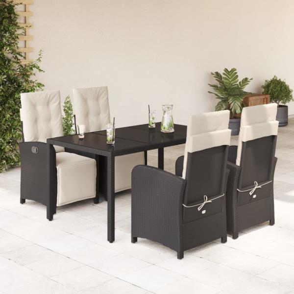 ARDEBO.de - 5-tlg. Garten-Essgruppe mit Kissen Schwarz Poly Rattan