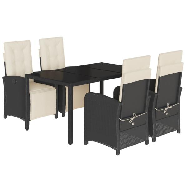 5-tlg. Garten-Essgruppe mit Kissen Schwarz Poly Rattan