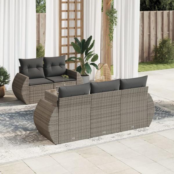 ARDEBO.de - 6-tlg. Garten-Sofagarnitur mit Kissen Grau Poly Rattan