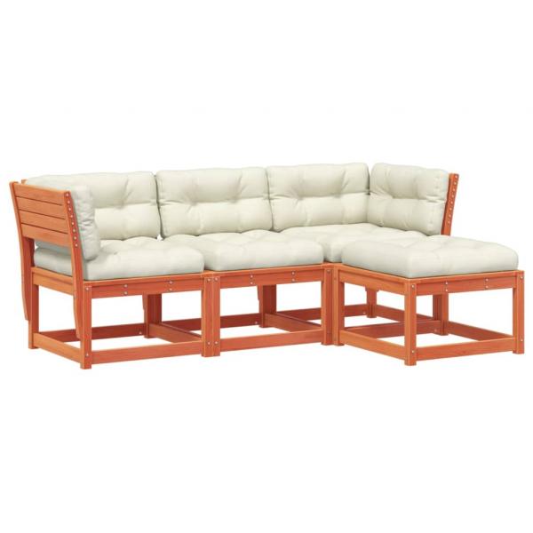 4tlg. Garten-Lounge-Set mit Kissen Wachsbraun Massivholz Kiefer