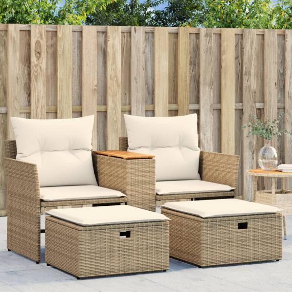 ARDEBO.de - Gartensofa 2-Sitzer mit Hockern Beige Poly Rattan