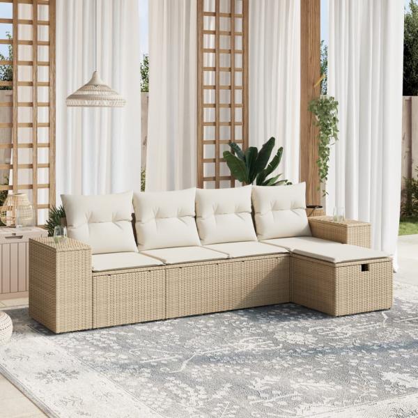 ARDEBO.de - 5-tlg. Garten-Sofagarnitur mit Kissen Beige Poly Rattan