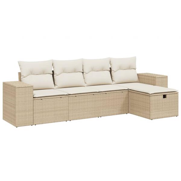 5-tlg. Garten-Sofagarnitur mit Kissen Beige Poly Rattan