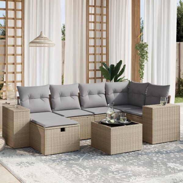 ARDEBO.de - 7-tlg. Garten-Sofagarnitur mit Kissen Beige Poly Rattan