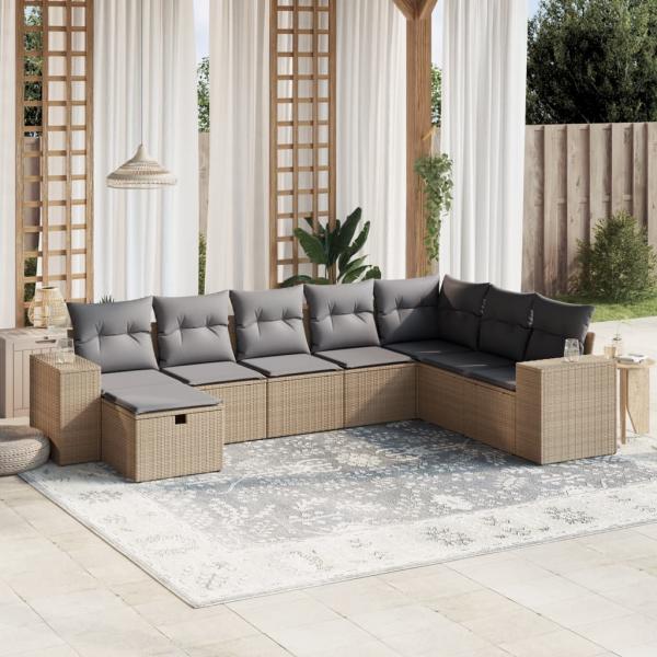ARDEBO.de - 8-tlg. Garten-Sofagarnitur mit Kissen Beige Poly Rattan