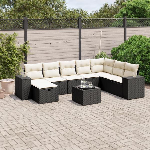 ARDEBO.de - 9-tlg. Garten-Sofagarnitur mit Kissen Schwarz Poly Rattan