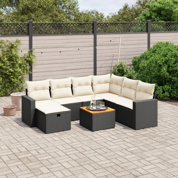 ARDEBO.de - 8-tlg. Garten-Sofagarnitur mit Kissen Schwarz Poly Rattan