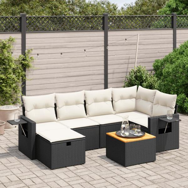 ARDEBO.de - 7-tlg. Garten-Sofagarnitur mit Kissen Schwarz Poly Rattan