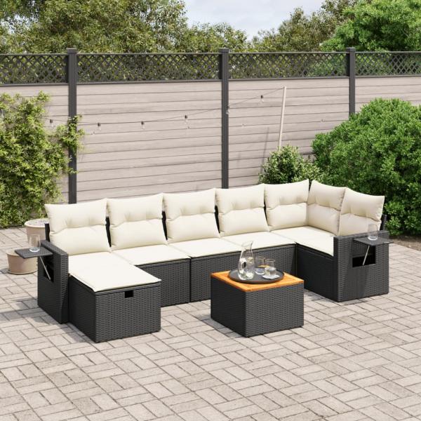 ARDEBO.de - 8-tlg. Garten-Sofagarnitur mit Kissen Schwarz Poly Rattan
