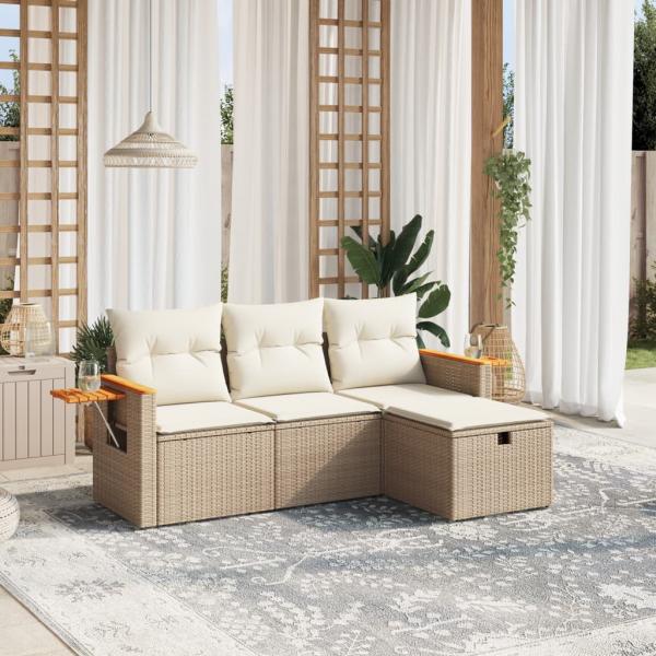 ARDEBO.de - 4-tlg. Garten-Sofagarnitur mit Kissen Beige Poly Rattan