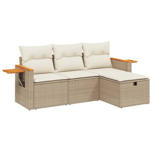 4-tlg. Garten-Sofagarnitur mit Kissen Beige Poly Rattan