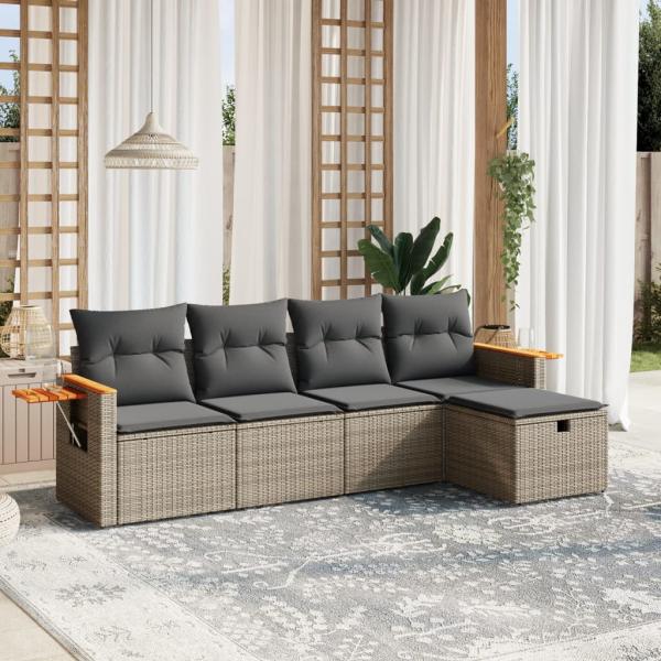 ARDEBO.de - 5-tlg. Garten-Sofagarnitur mit Kissen Grau Poly Rattan