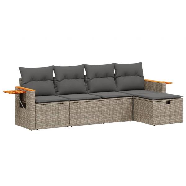 5-tlg. Garten-Sofagarnitur mit Kissen Grau Poly Rattan