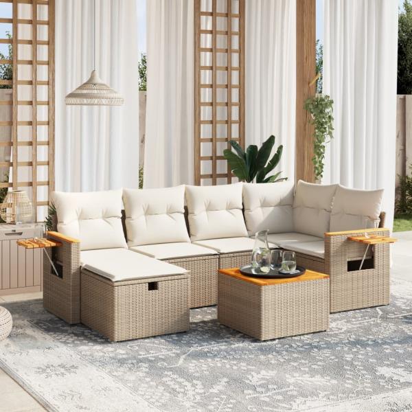 ARDEBO.de - 7-tlg. Garten-Sofagarnitur mit Kissen Beige Poly Rattan