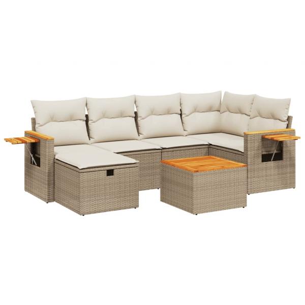 7-tlg. Garten-Sofagarnitur mit Kissen Beige Poly Rattan