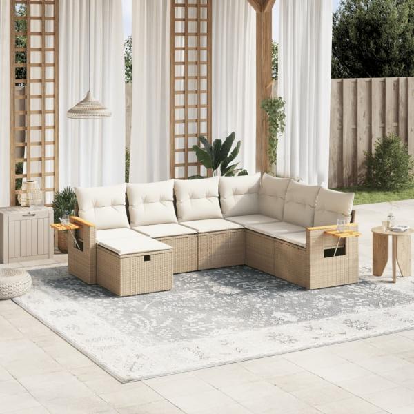 ARDEBO.de - 7-tlg. Garten-Sofagarnitur mit Kissen Beige Poly Rattan